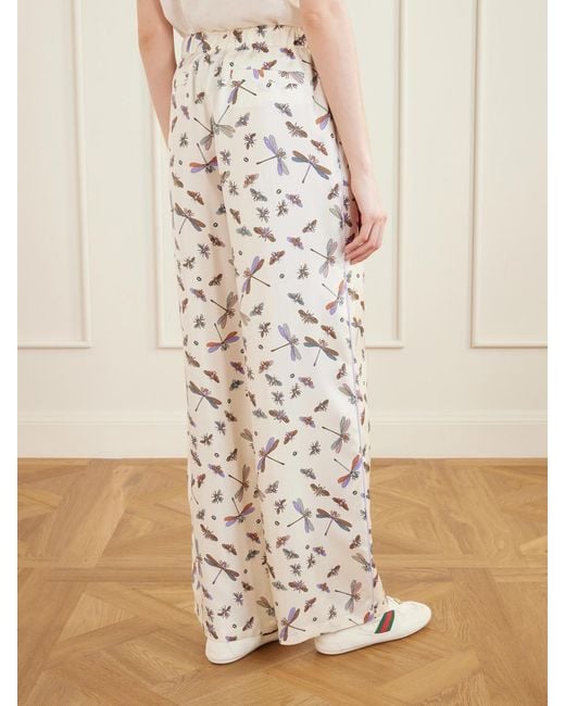 Gucci Natural Printed Silk-Satin Wide-Leg Pants