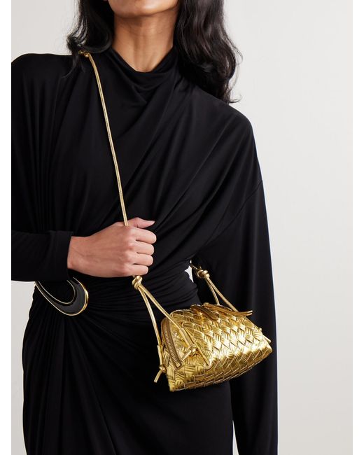 Bottega Veneta Concert Pouch Intrecciato Metallic Textured-Leather Shoulder Bag