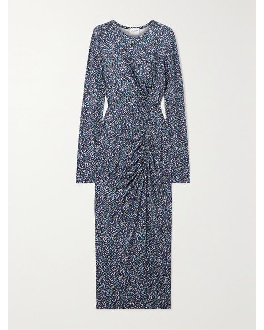 Isabel Marant Blue Jelina Gathered Printed Stretch-Jersey Midi Dress