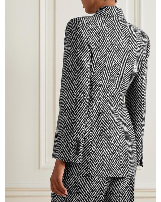 Givenchy Gray Double-Breasted Herringbone Wool-Blend Blazer