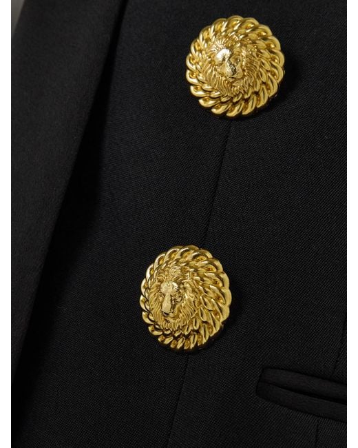 Balmain Black Embellished Satin-Trimmed Grain De Poudre Wool Jacket