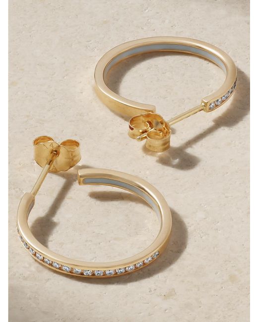 Alison Lou Natural Small Linear 14-Karat, Diamond And Enamel Hoop Earrings