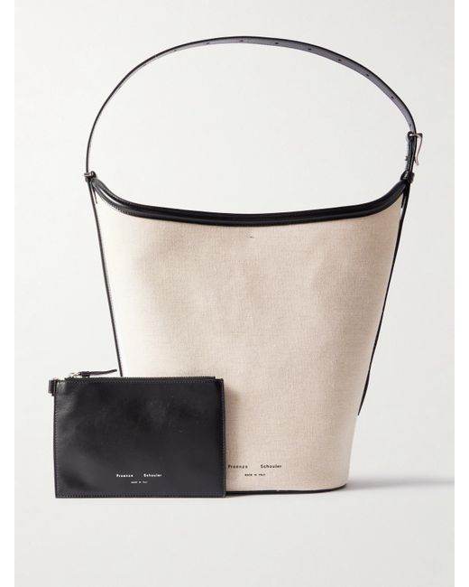 Proenza Schouler White Brant Leather-Trimmed Linen Bucket Bag