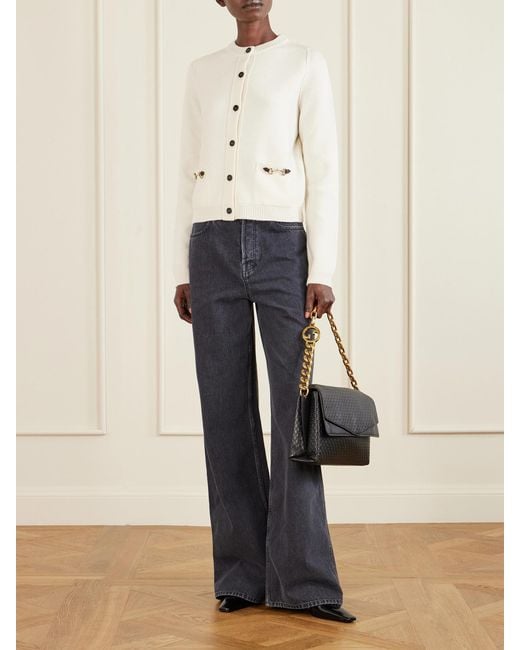 Gucci Natural Horsebit-Embellished Leather-Trimmed Wool And Cashmere-Blend Cardigan