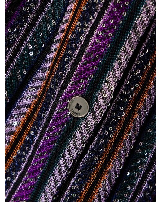 Missoni Blue Cardigan Aus Gestreiftem Häkelstrick Mit Pailletten