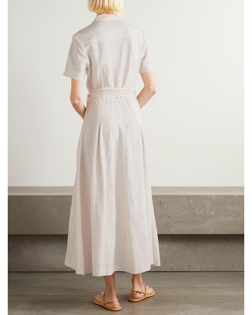 Emporio Sirenuse Natural Daria Embroidered Linen-Blend Midi Dress