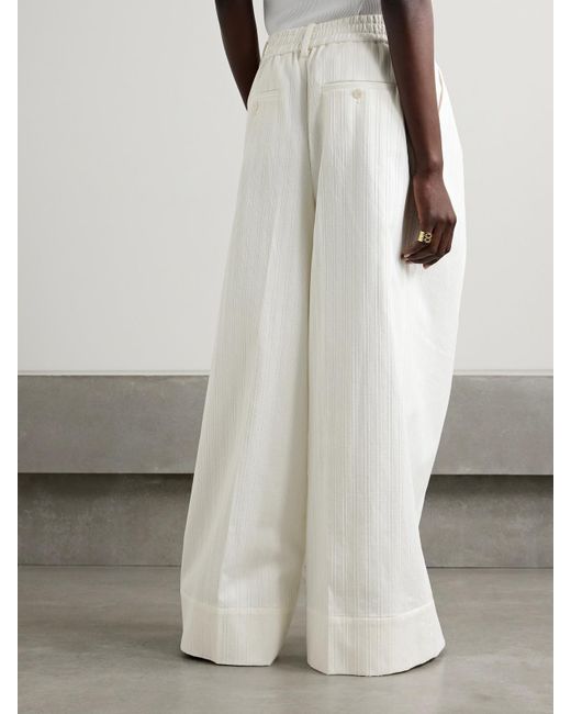 Christopher John Rogers White Pleated Embroidered Cotton Wide-Leg Pants