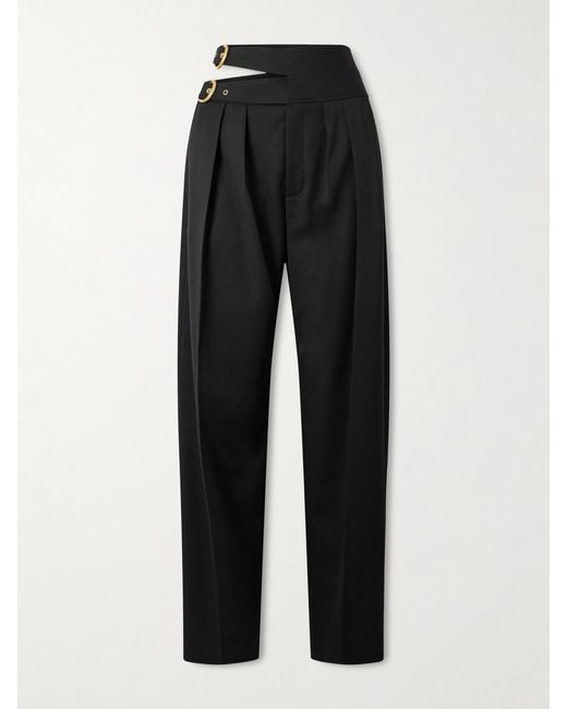 Chloé Black Buckled Cutout Grain De Poudre Wool Tapered Pants