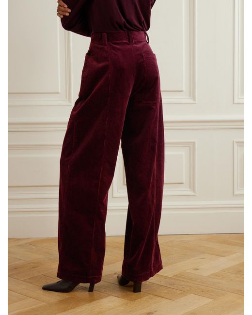 Another Tomorrow Purple Organic Cotton-Corduroy Straight-Leg Pants