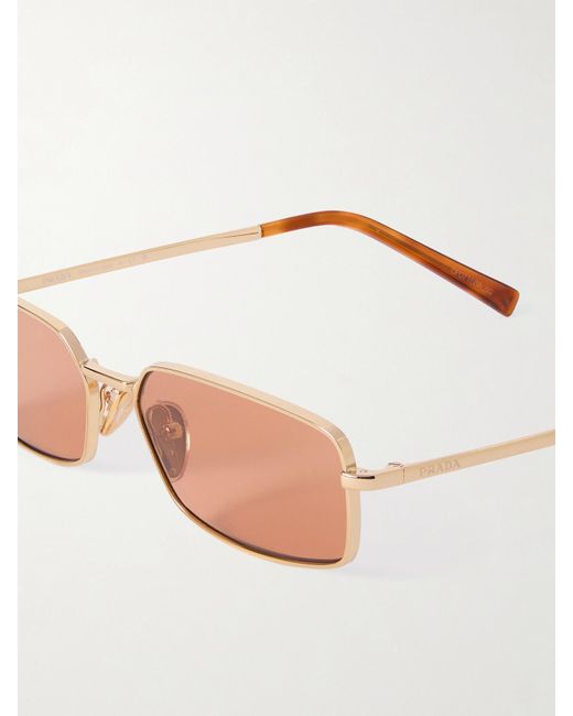 Prada Pink Goldfarbene Sonnenbrille Mit Eckigem Rahmen