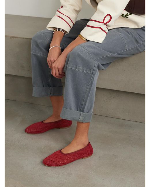 Staud Red Alba Ballerinas Aus Häkelmaterial Mit Ripsbandbesätzen