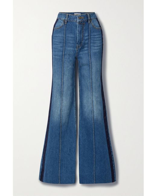 Zimmermann Rhythmic Satin-trimmed High-rise Flared Jeans in Blue - Lyst