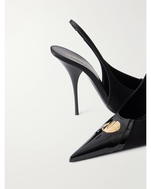 Saint Laurent White Louis 110 Embellished Patent-Leather Slingback Pumps