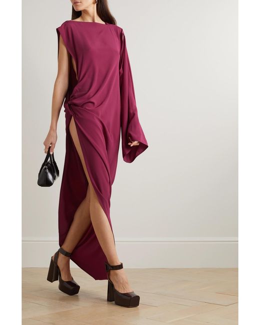 Rick Owens Red Edfu One-Sleeve Draped Crepe De Chine Gown
