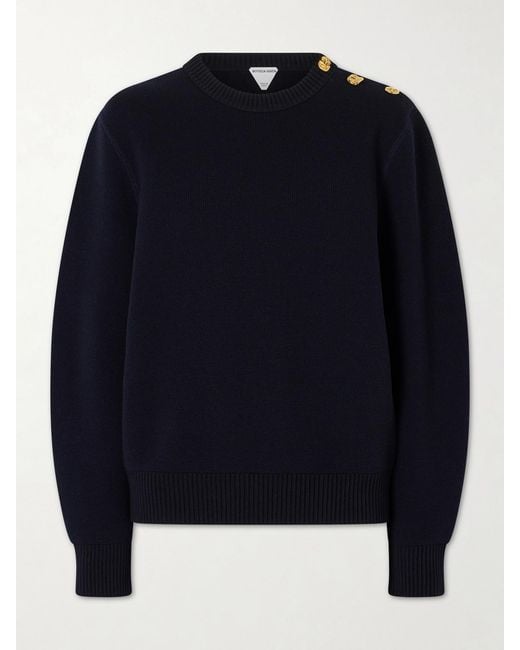 Bottega Veneta Blue Embellished Wool And Cotton-Blend Sweater