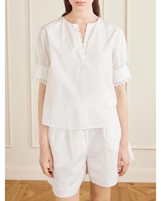 FRAME White Keepsake Popover Camp-Collar Cotton Blouse