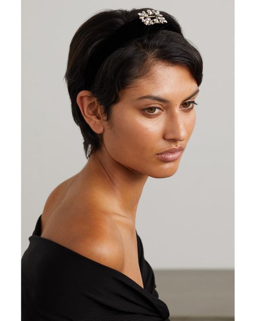 Roger Vivier Black Broche Crystal-Embellished Velvet Headband