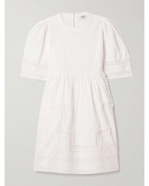 Sea White Lilith Crochet-Trimmed Cotton-Voile Mini Dress