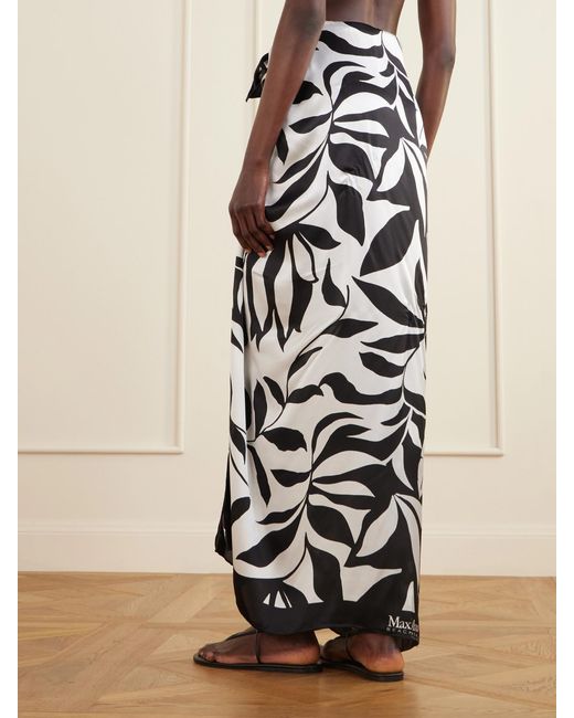 Max Mara White Beachwear Spuma Printed Silk Pareo