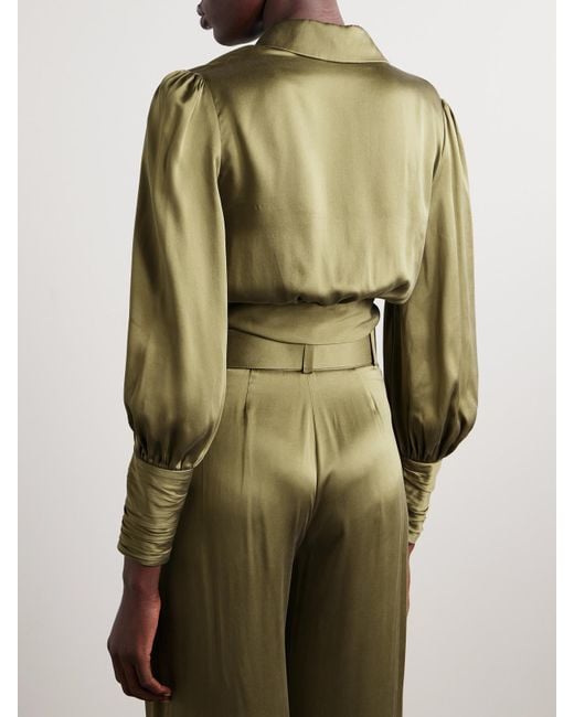Zimmermann Green Silk-Satin Wrap Blouse