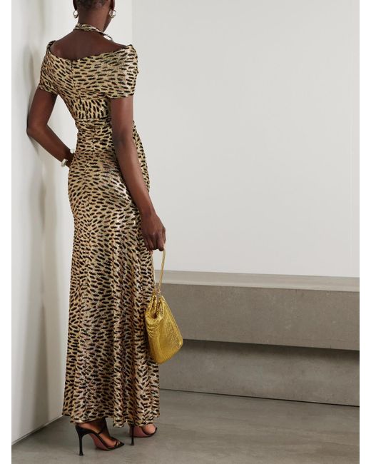 Rabanne Natural Embellished Leopard-Print Fil Coupé Lamé Maxi Dress