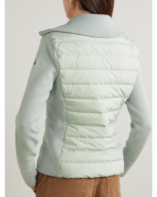 Moncler Green Wool And Padded Quilted Shell Down Cardigan