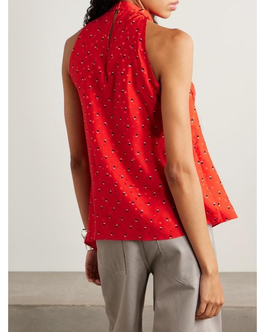 Acne Red Scarf-Detailed Printed Silk-Jacquard Top