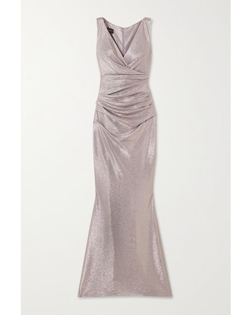 Talbot Runhof Purple Wrap-effect Metallic Voile Gown