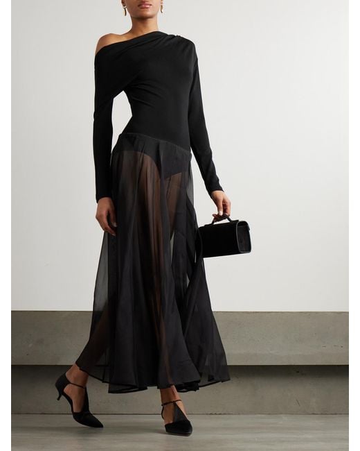 Esse Studios Black Aire Twist Asymmetric Cutout Stretch-Knit And Silk-Organza Maxi Dress
