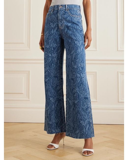 Veronica Beard Blue Taylor Paisley-Print High-Rise Wide-Leg Jeans
