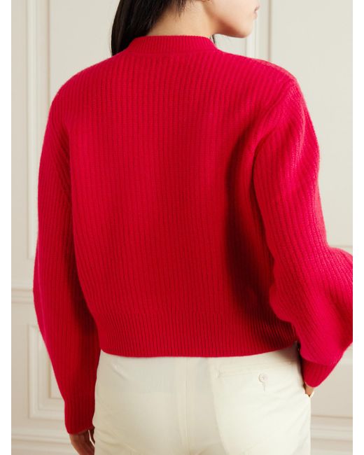 Isabel Marant Red Nolly Embellished Ribbed-Knit Merino Wool Sweater