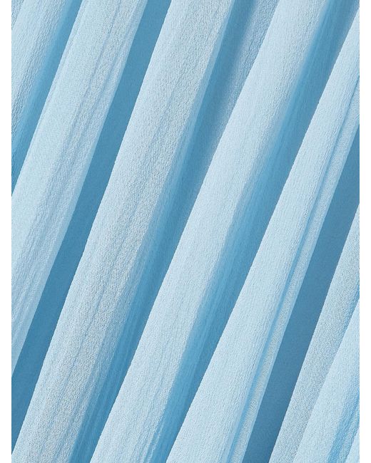 Marmar Halim Blue Strapless Scarf-Detailed Plissé Silk-Georgette Gown