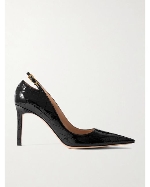 Tom Ford Black Angelina Croc-Effect Leather Point-Toe Pumps