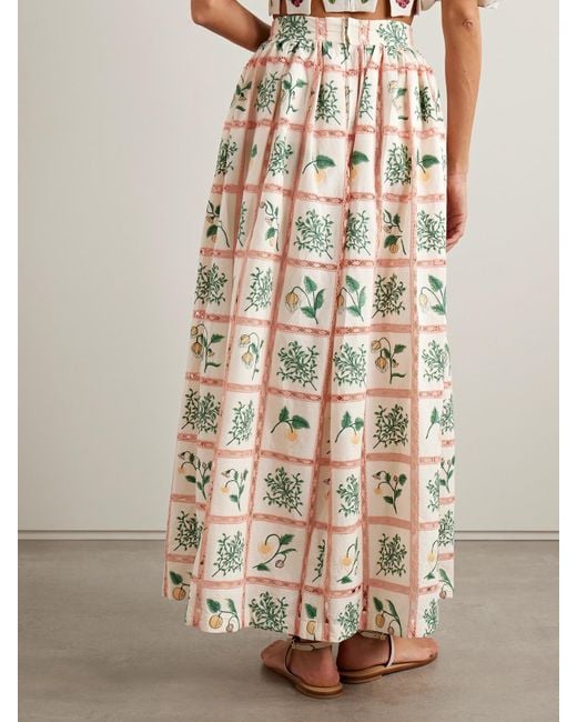 Agua Bendita Natural Tangelo Crochet-Trimmed Embroidered Cotton-Voile Maxi Skirt