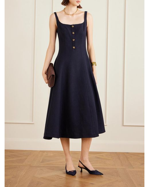 Altuzarra Blue Orrie Paneled Cotton-Blend Midi Dress