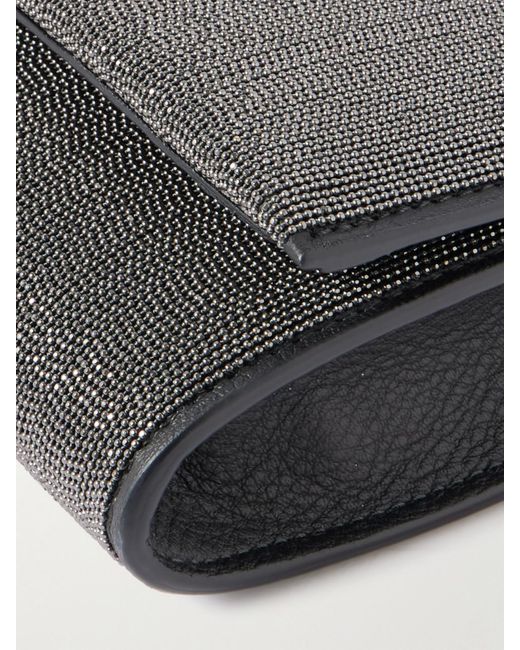 Brunello Cucinelli Black Embellished Textured-Leather Clutch