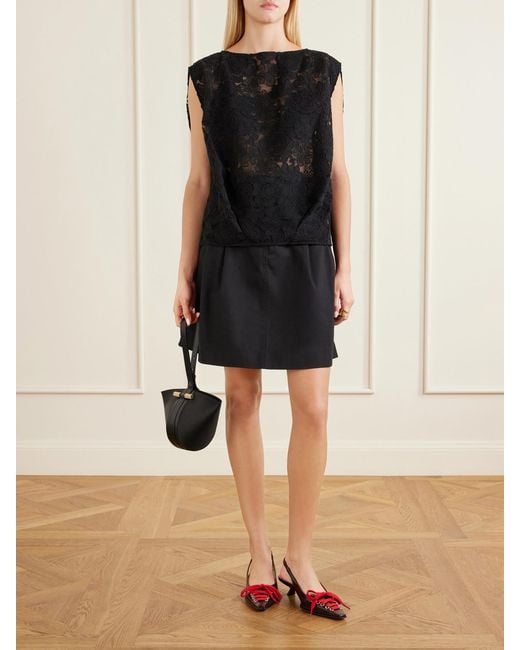 Simone Rocha Black Cropped Floral-Embroidered Lace Blouse