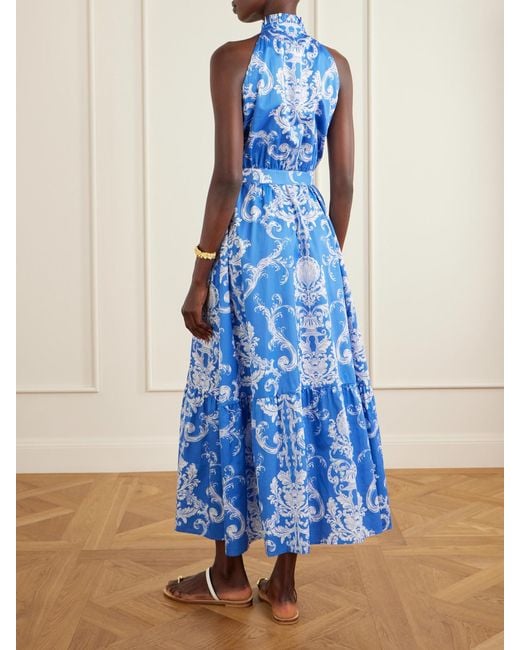 Borgo De Nor Blue Biba Floral-Printed Cotton Maxi Dress
