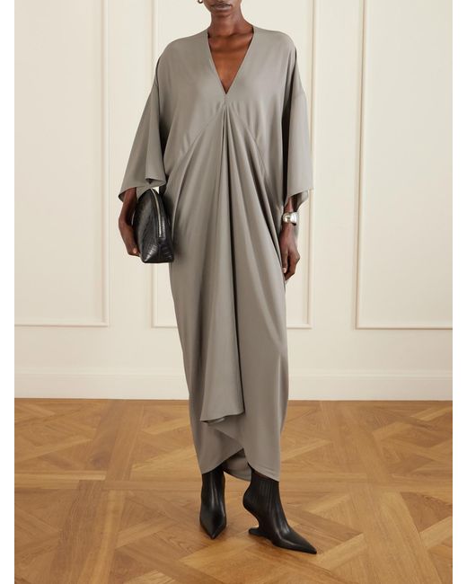 Rick Owens Natural Tommykite Draped Crepe Maxi Dress