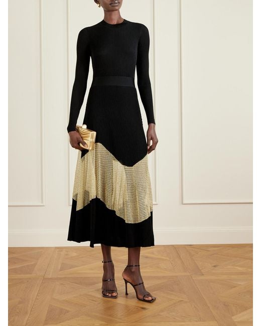Ulla Johnson Black Roanne Metallic Knitted Midi Dress