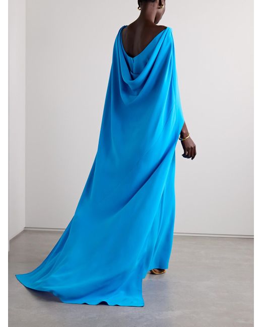 Robe Du Soir Effet Cape En Georgette De Soie Mélangée À Drapé Oscar de la Renta en coloris Blue