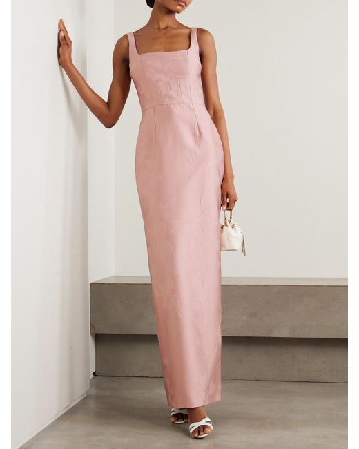 Emilia Wickstead Pink Megara Paneled Cloqué Maxi Dress