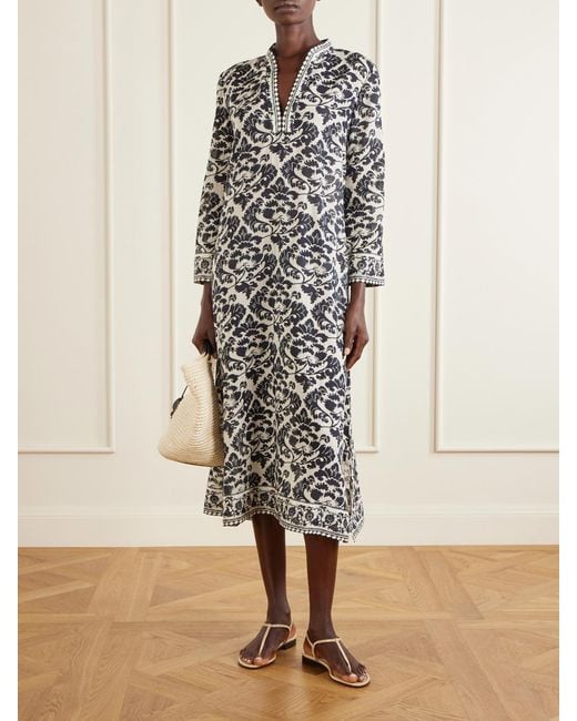 Emporio Sirenuse White Giada Printed Cotton Midi Dress