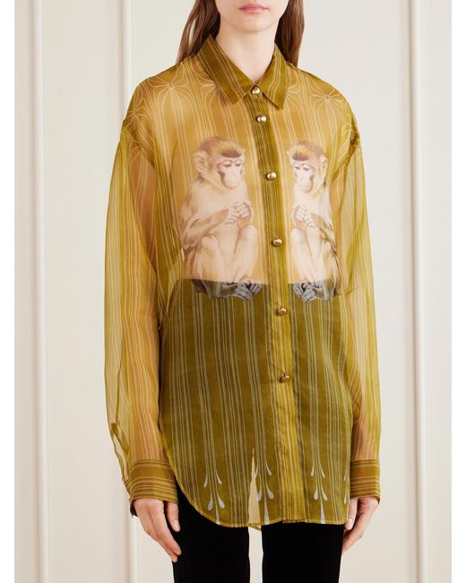 Khaite Yellow Goya Embroidered Silk-Organza Shirt