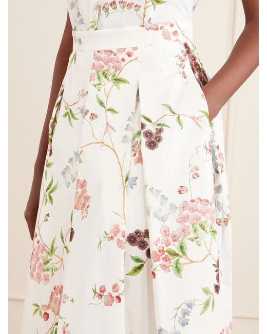 Erdem Natural Floral-Print Pleated Cotton Midi Skirt