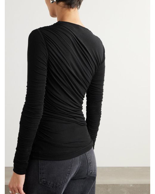 Agolde Black Tania Draped Stretch-Tencel Lyocell Jersey Top