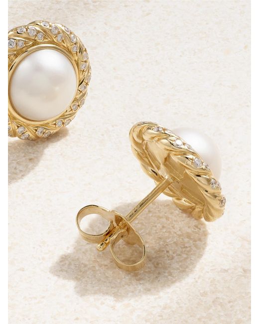 David Yurman Natural Classics Cable Halo Button Ohrstecker Aus 18 Karat Mit Perlen Und Diamanten