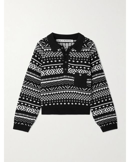 Alix Of Bohemia Black Liza Fair Isle Cotton Polo Sweater