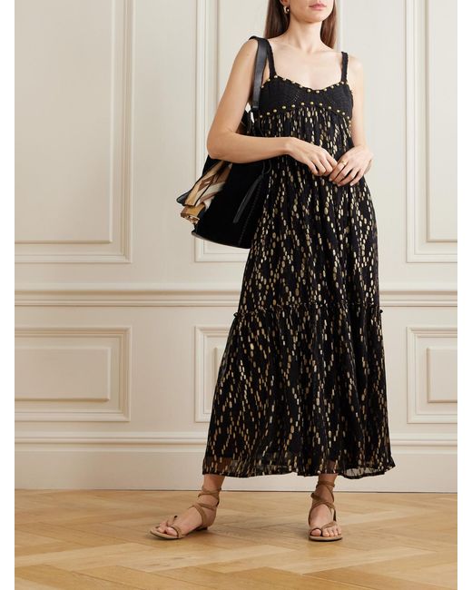 Alix Of Bohemia Black Victoria Twilight Mist Embellished Crotchet-Trimmed Fil Coupé-Voile Midi Dress
