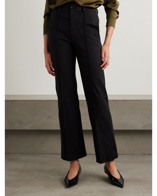 FRAME Black Crop Kick Flare Stretch-Cotton Pants